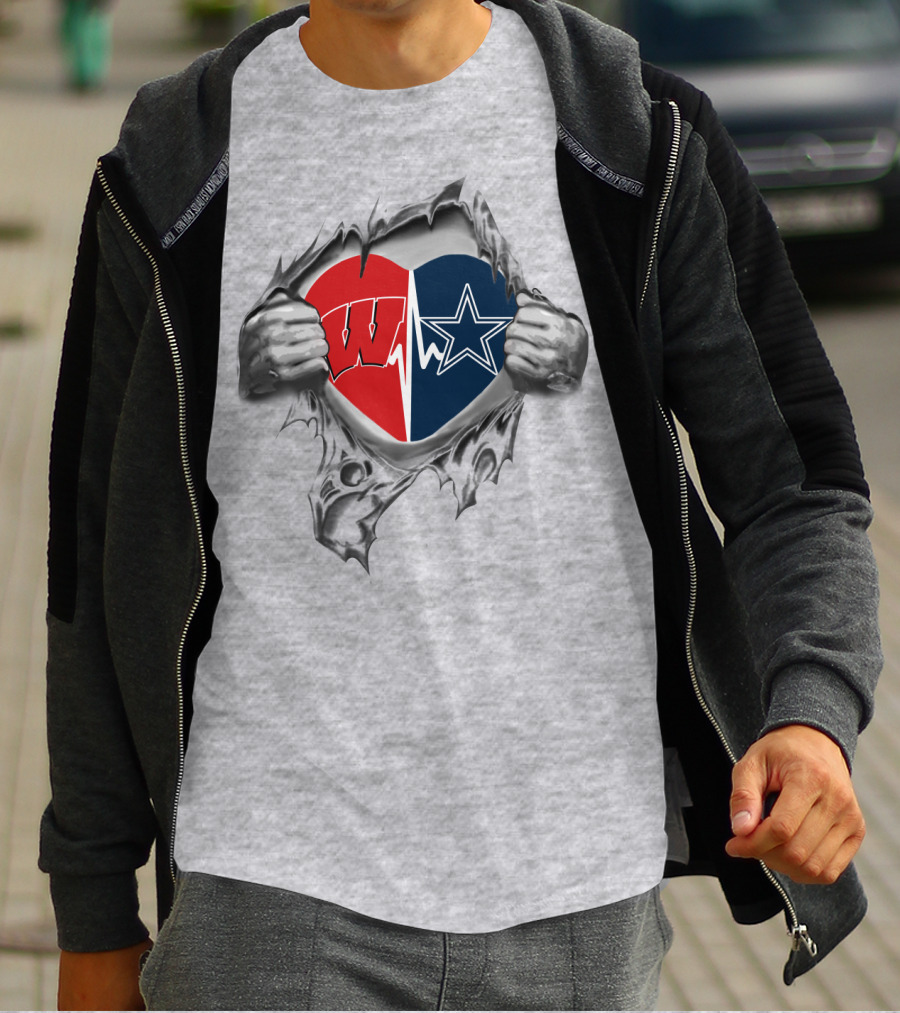 Cowboys Badgers Heart Ripped Open With Torn Hands T-Shirt
