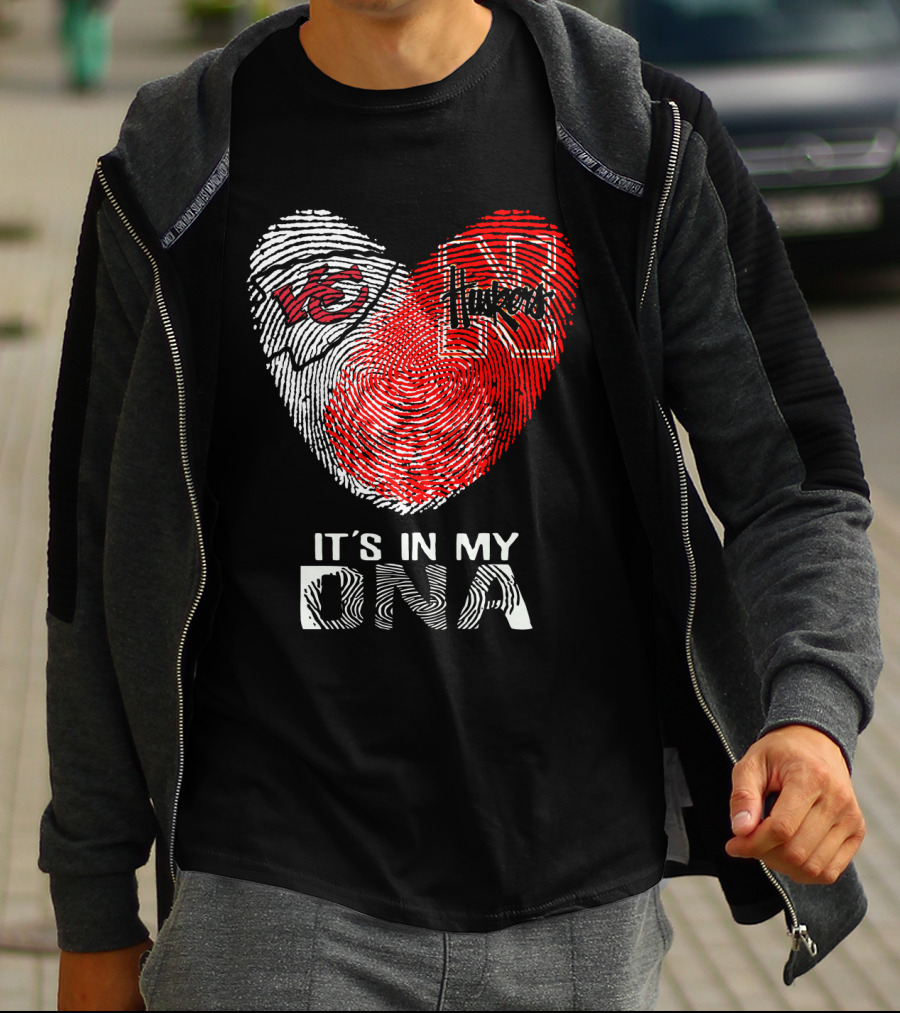 Chiefs Huskers It's In My DNA Fingerprint Heart T-Shirt