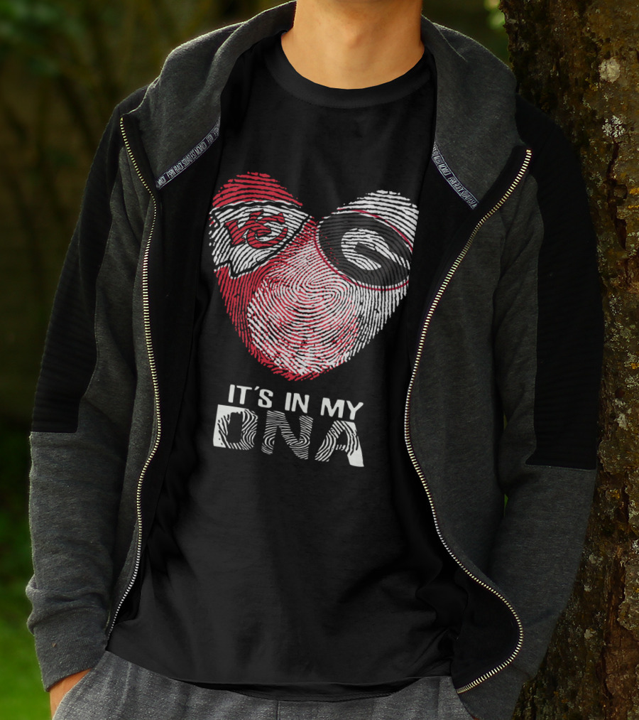 Chiefs Bulldogs It's In My Dna Heart Fingerprint T-Shirt