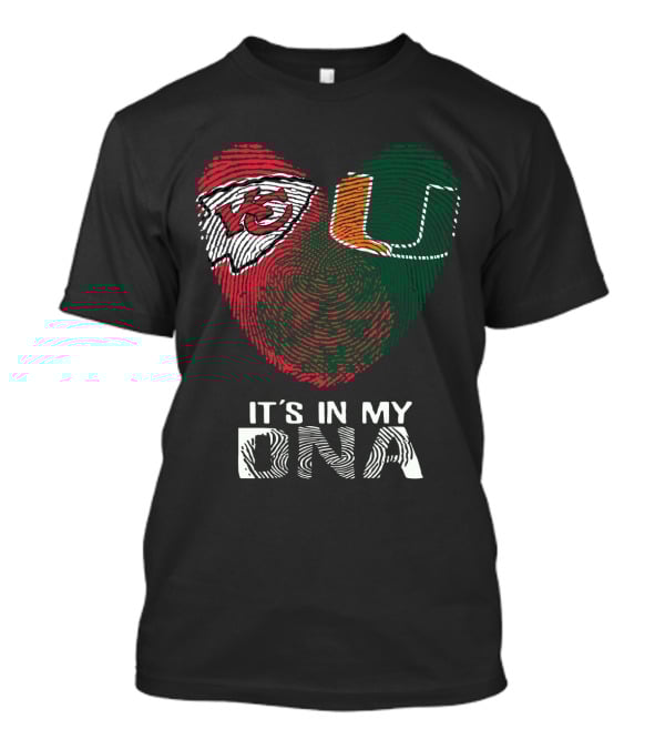 Kansas City Chiefs Miami Hurricanes It's In My Dna Fingerprint Heart T-Shirt