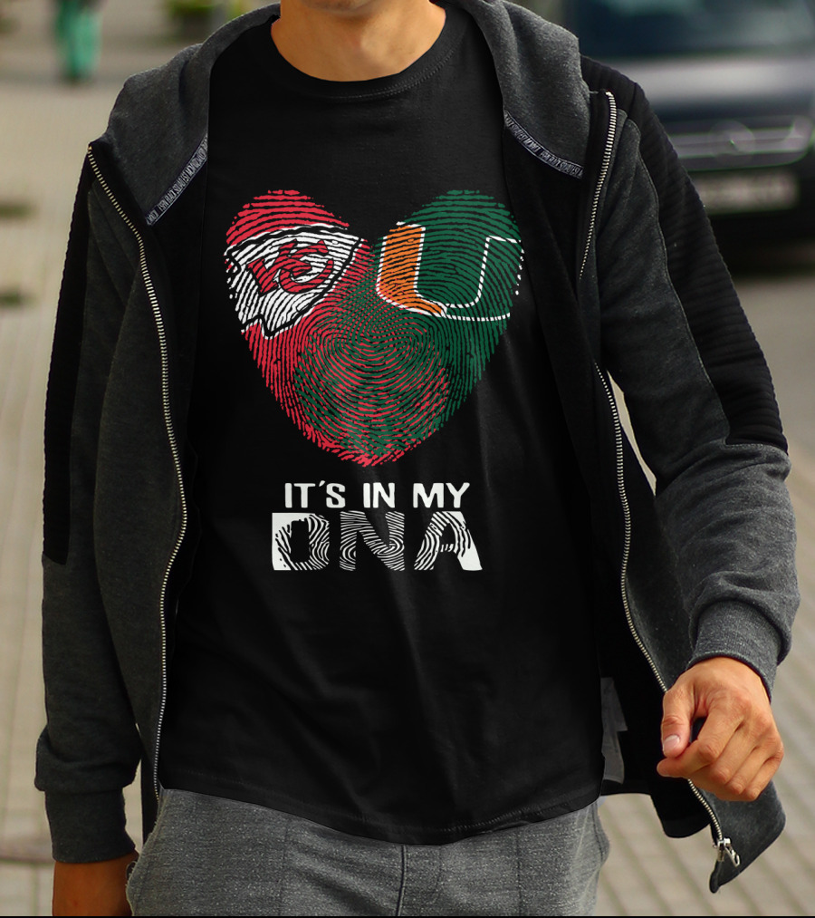 Kansas City Chiefs Miami Hurricanes It's In My Dna Fingerprint Heart T-Shirt