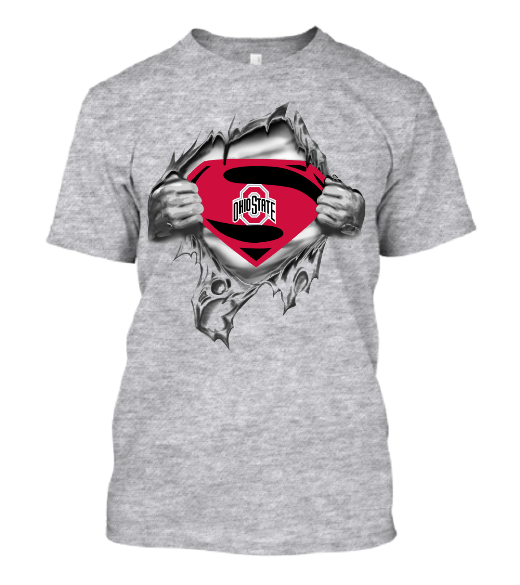 Ohio State Superman Shield Logo Silver Rip T-Shirt