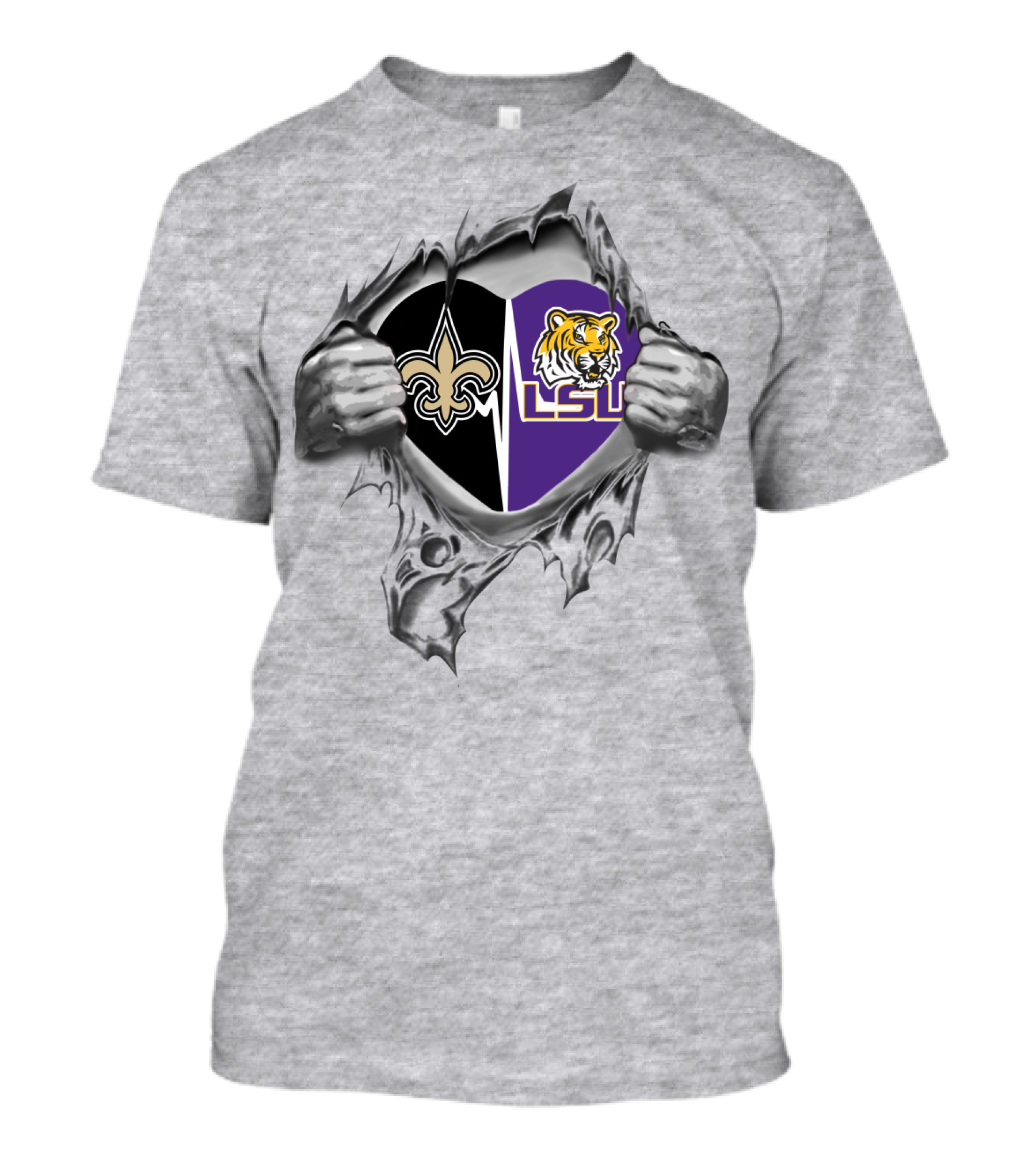 Saints And LSU Heart Logo Design With Fleur-de-Lis And Tiger Emblem T-Shirt