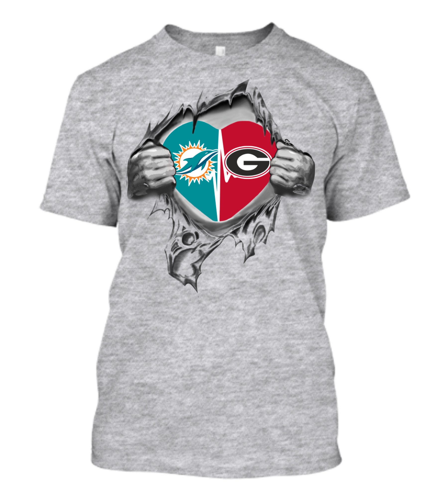 Dolphins Georgia Bulldogs Heart Split Logo Fan Pride T-Shirt