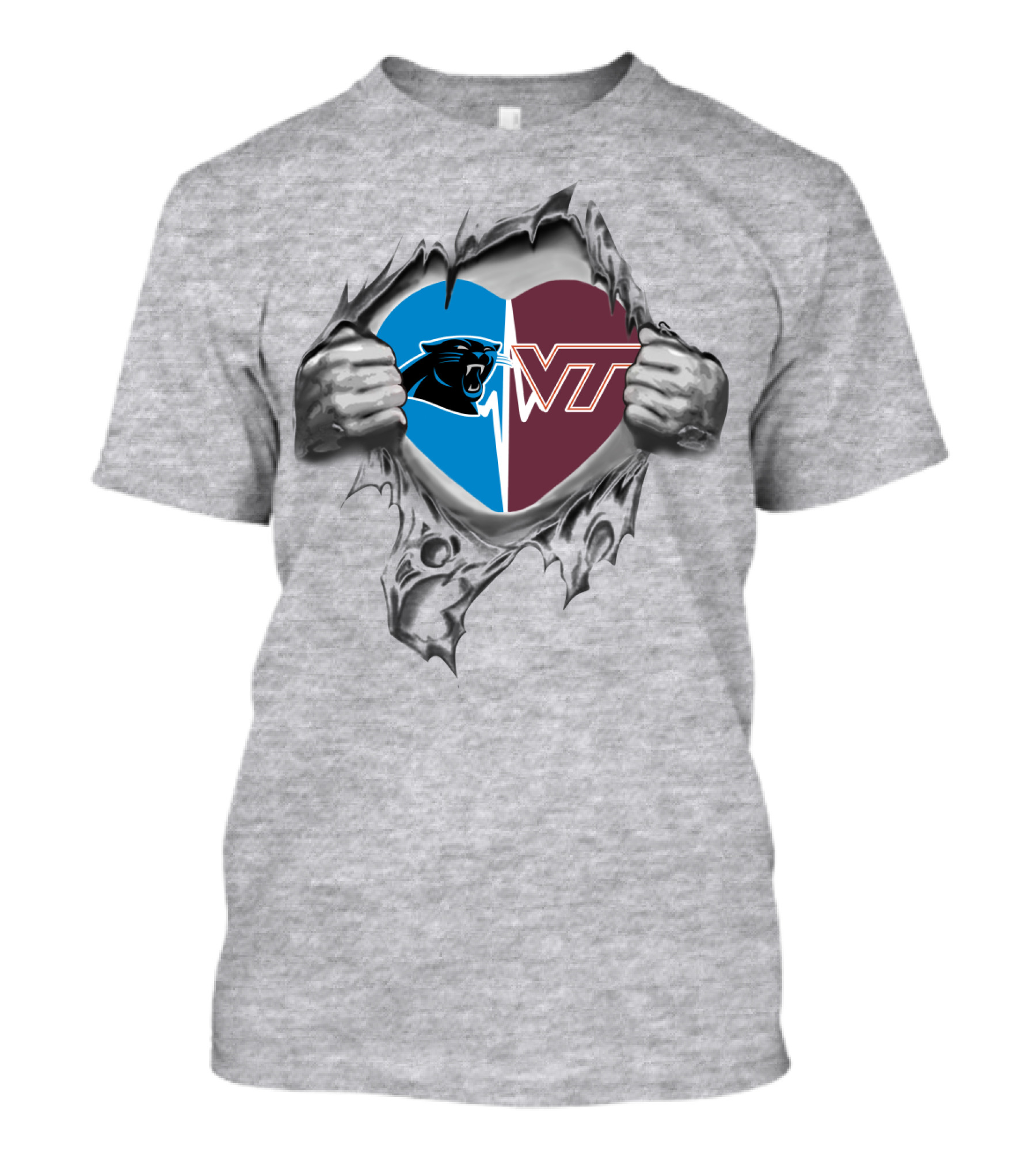 Panthers Vt Heart Split Torn Fabric T-Shirt