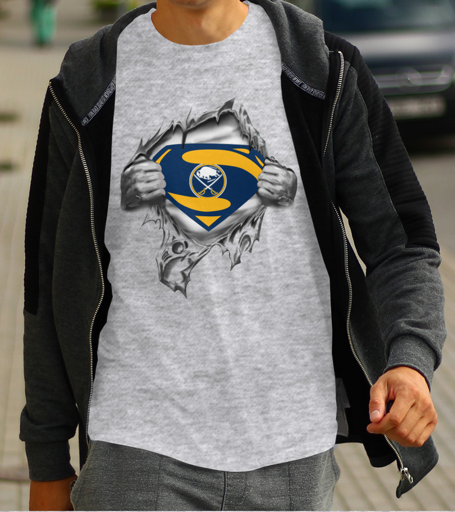 Sabres Logo Superhero Chest Breakthrough T-Shirt