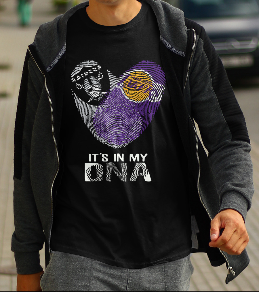 Raiders Lakers Fingerprint Heart It's In My Dna T-Shirt