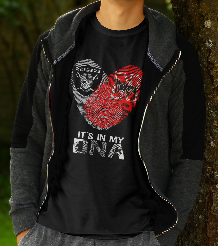 Raiders Huskers It's In My Dna Fingerprint Heart T-Shirt