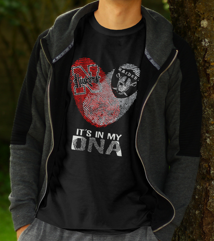 Raiders Huskers Fingerprint Heart It's In My DNA T-Shirt