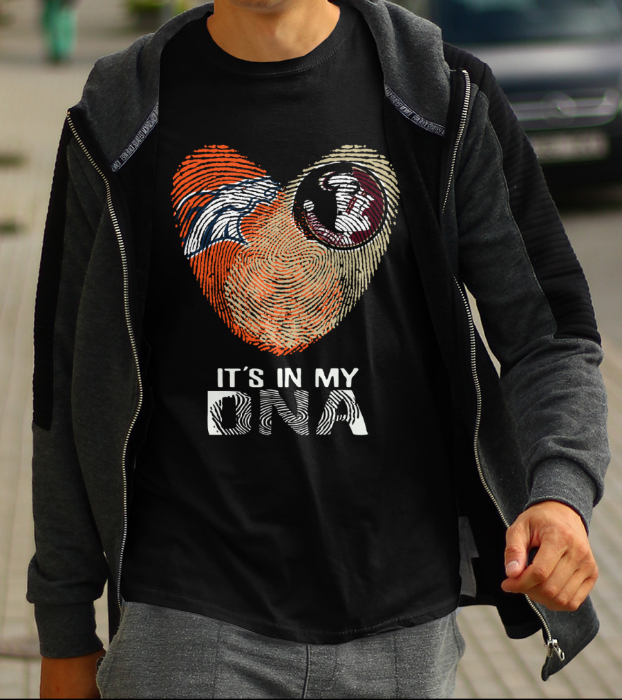 Broncos Seminoles It's In My DNA Heart Fingerprint T-Shirt