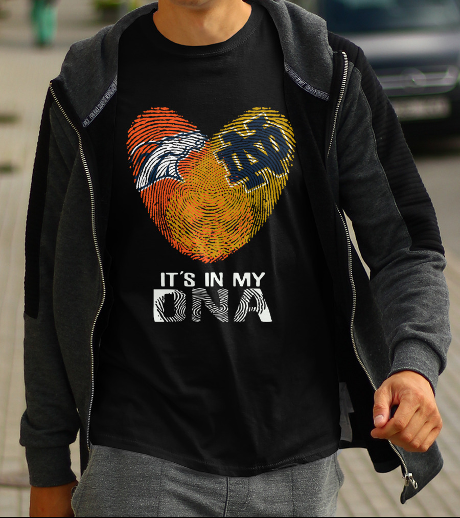 Broncos Notre Dame Fingerprint Heart It's In My DNA T-Shirt