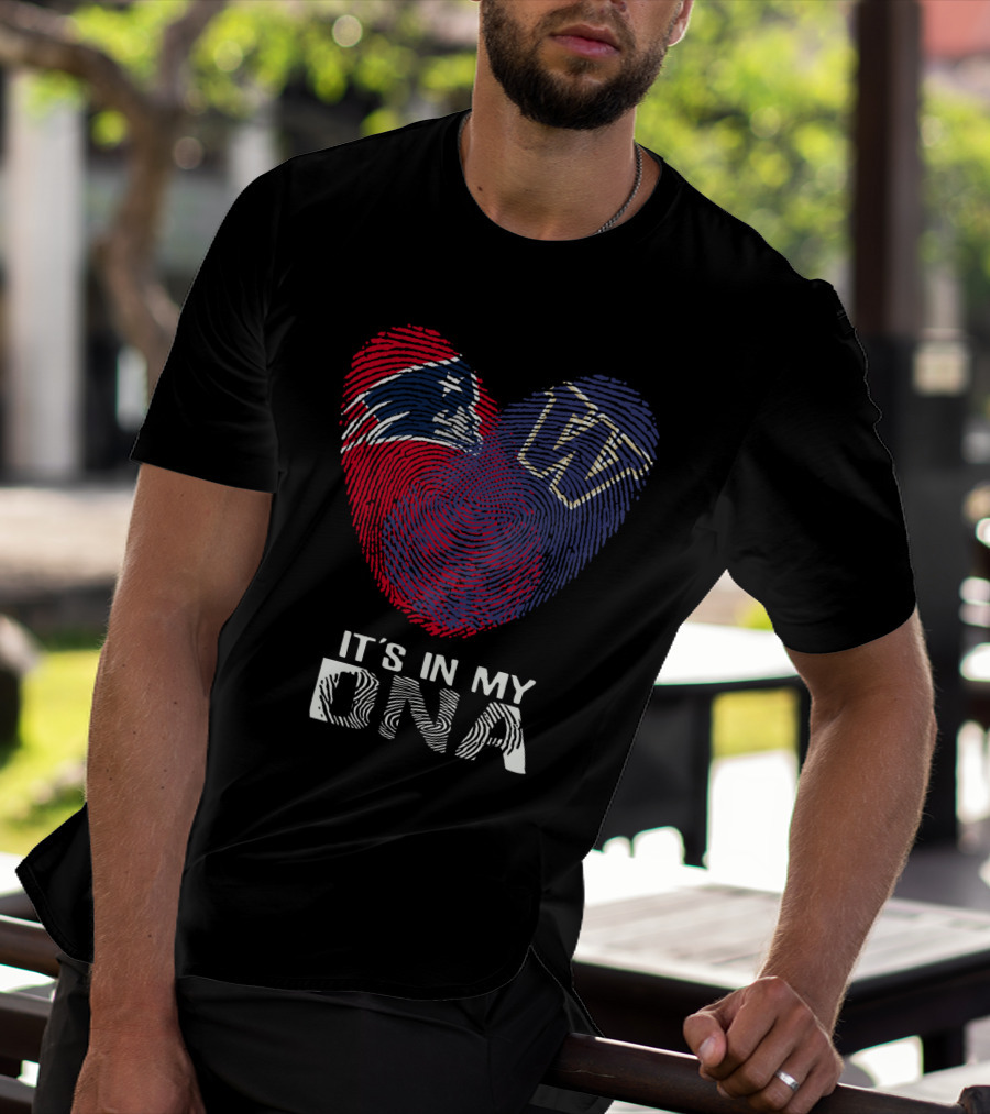 Patriots Huskies Fingerprint Heart It's In My DNA T-Shirt