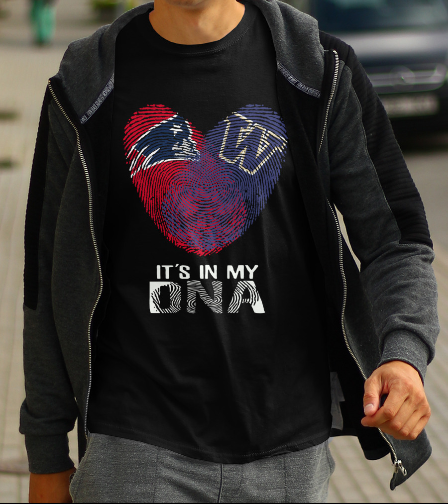 Patriots Huskies Fingerprint Heart It's In My DNA T-Shirt