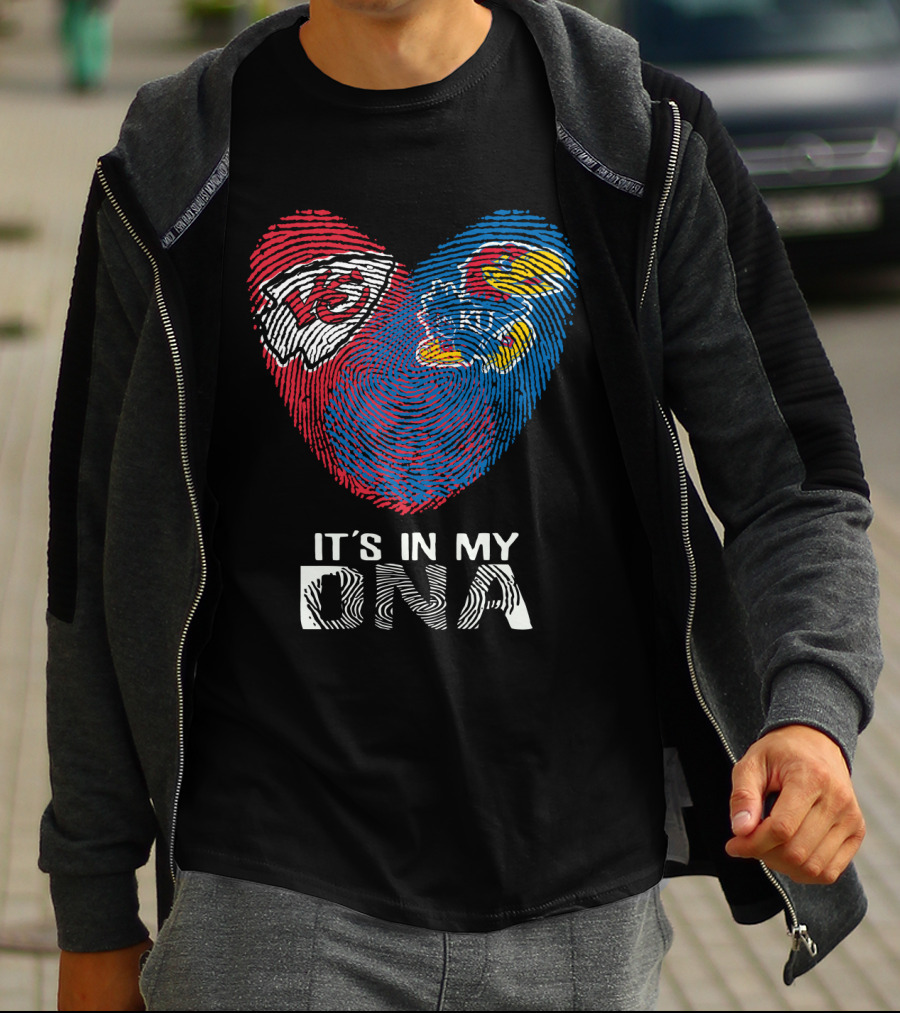 Kansas City Chiefs Kansas Jayhawks Heart It's In My Dna Fingerprint T-Shirt