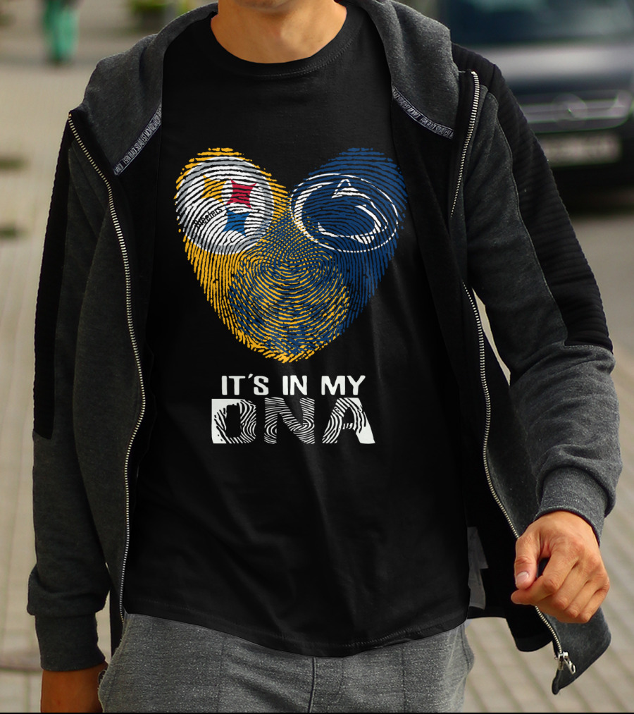 Steelers Penn State It's In My Dna Fingerprint Heart Logos T-Shirt