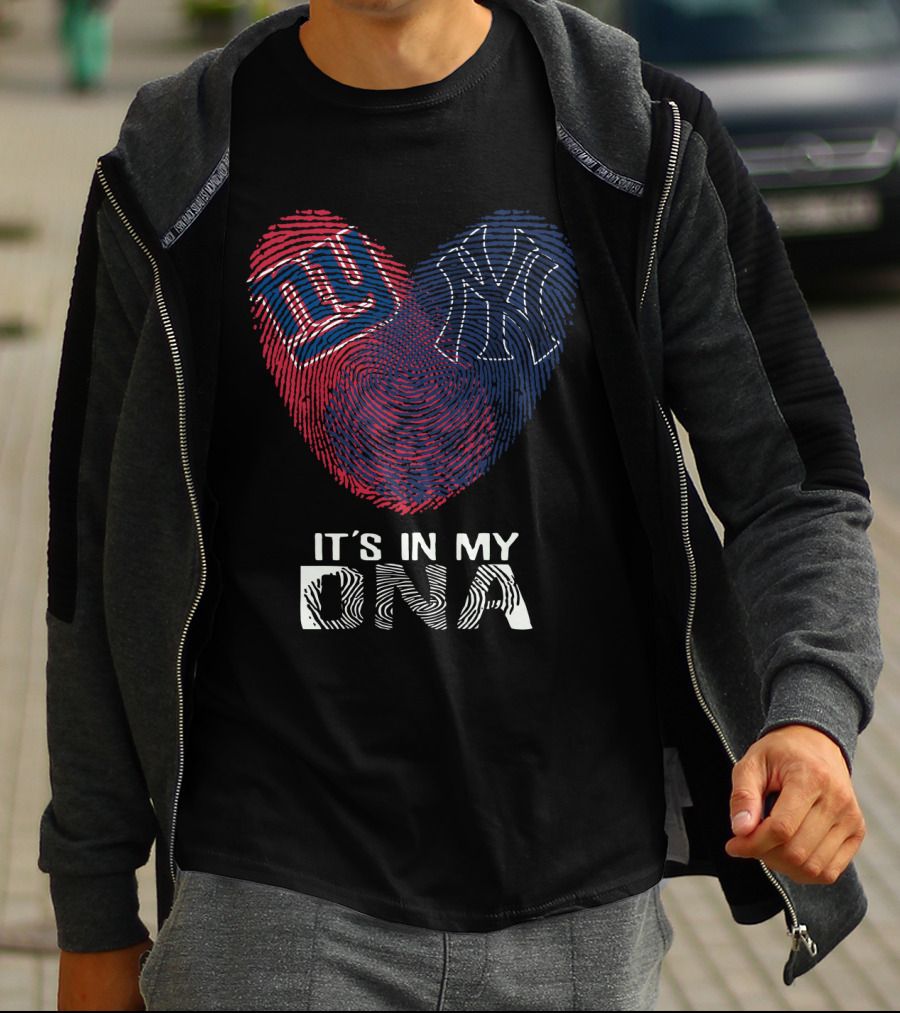 Giants Yankees NY It's In My DNA Fingerprint Heart T-Shirt