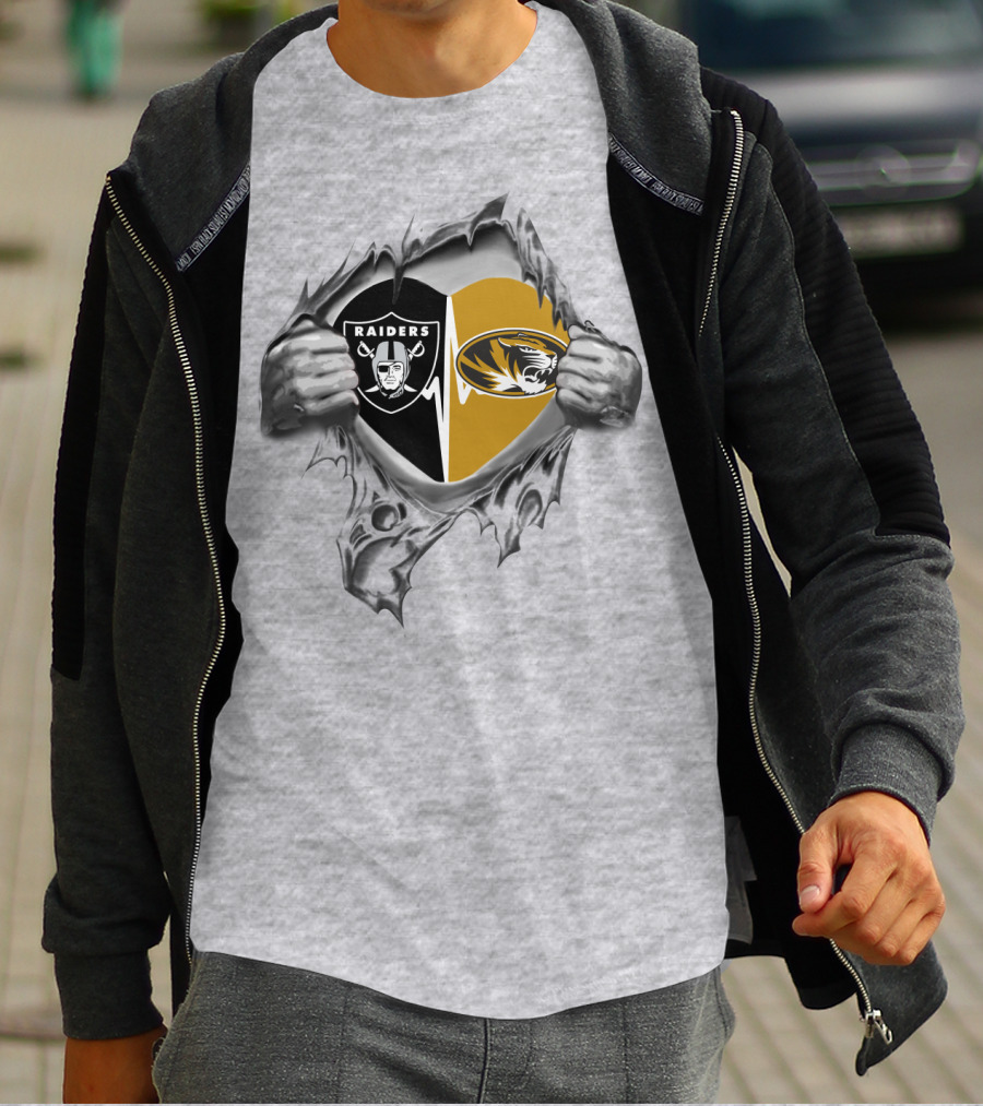 Raiders Tigers Heartbeat Raiders Missouri Tigers T-Shirt