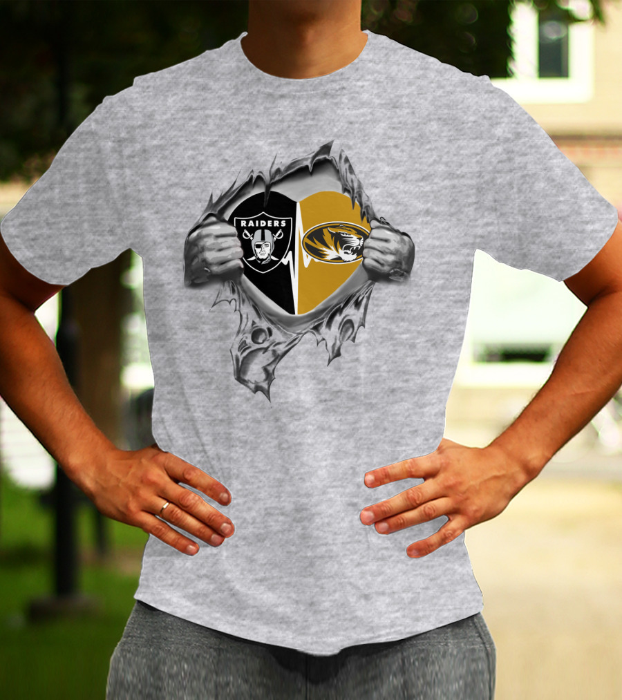 Raiders Tigers Heartbeat Raiders Missouri Tigers T-Shirt
