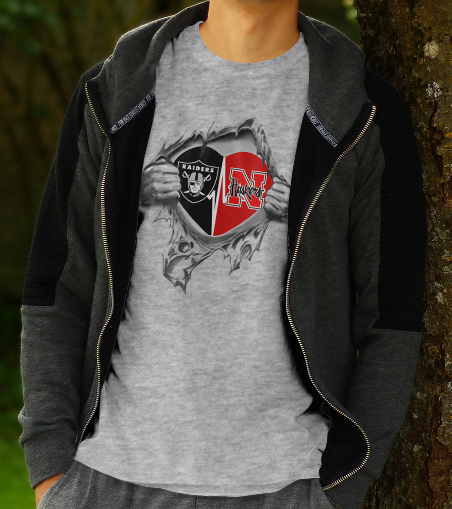 Raiders Huskers Heart Silver Hands T-Shirt