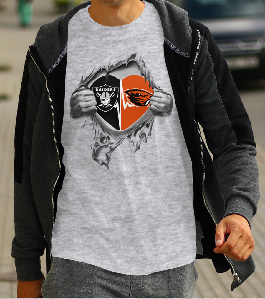 Raiders Beavers Heart Symbol Loyalty Dual Team Support T-Shirt