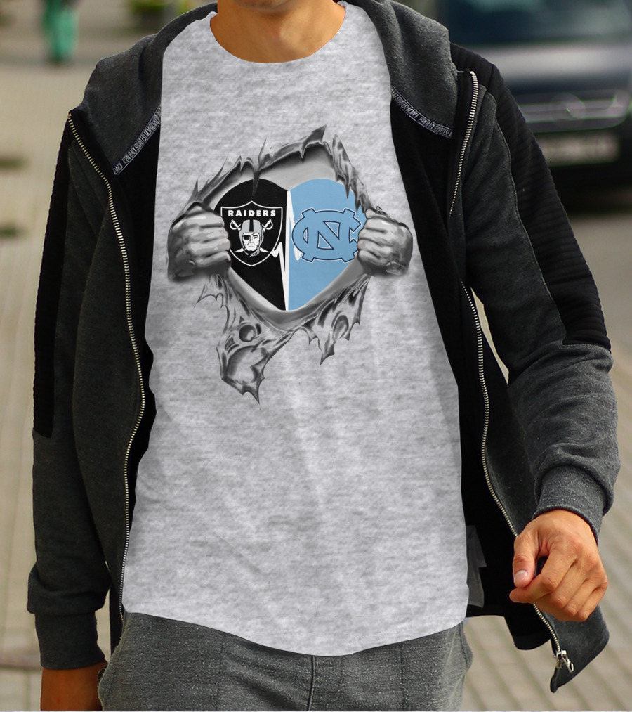 Raiders Tar Heels Heart Torn T-Shirt