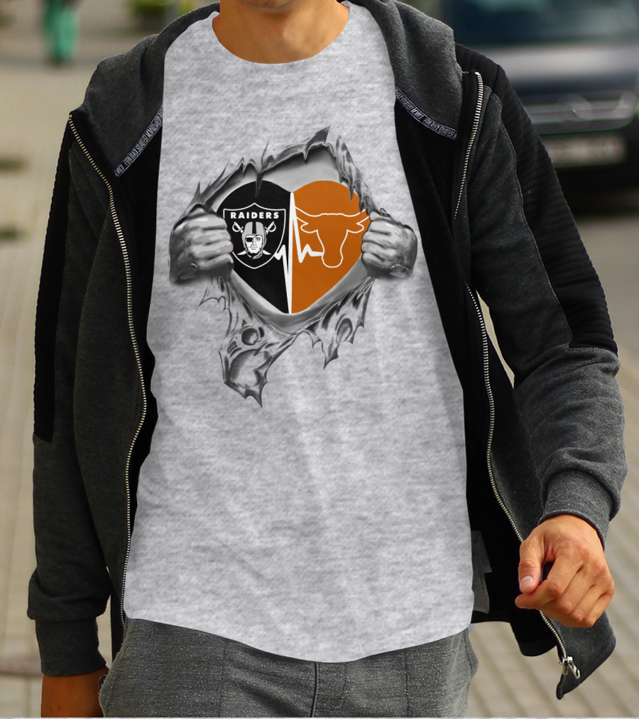 Raiders Longhorn Heartbeat Fusion Ripped Logo Harmony T-Shirt