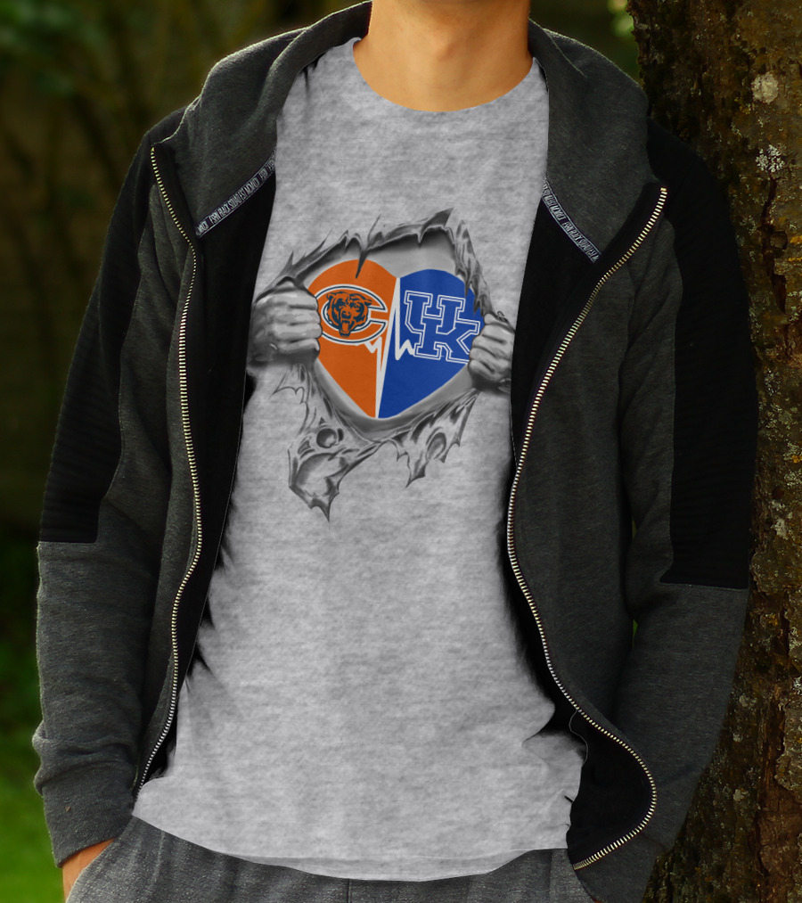 Bears Kentucky Crossover Heart Design With Chicago Bears And University Of Kentucky T-Shirt