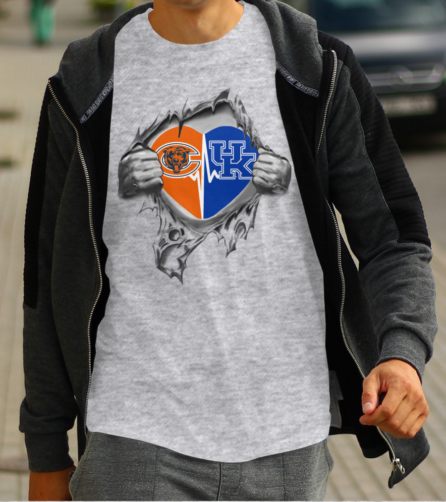 Bears Kentucky Crossover Heart Design With Chicago Bears And University Of Kentucky T-Shirt
