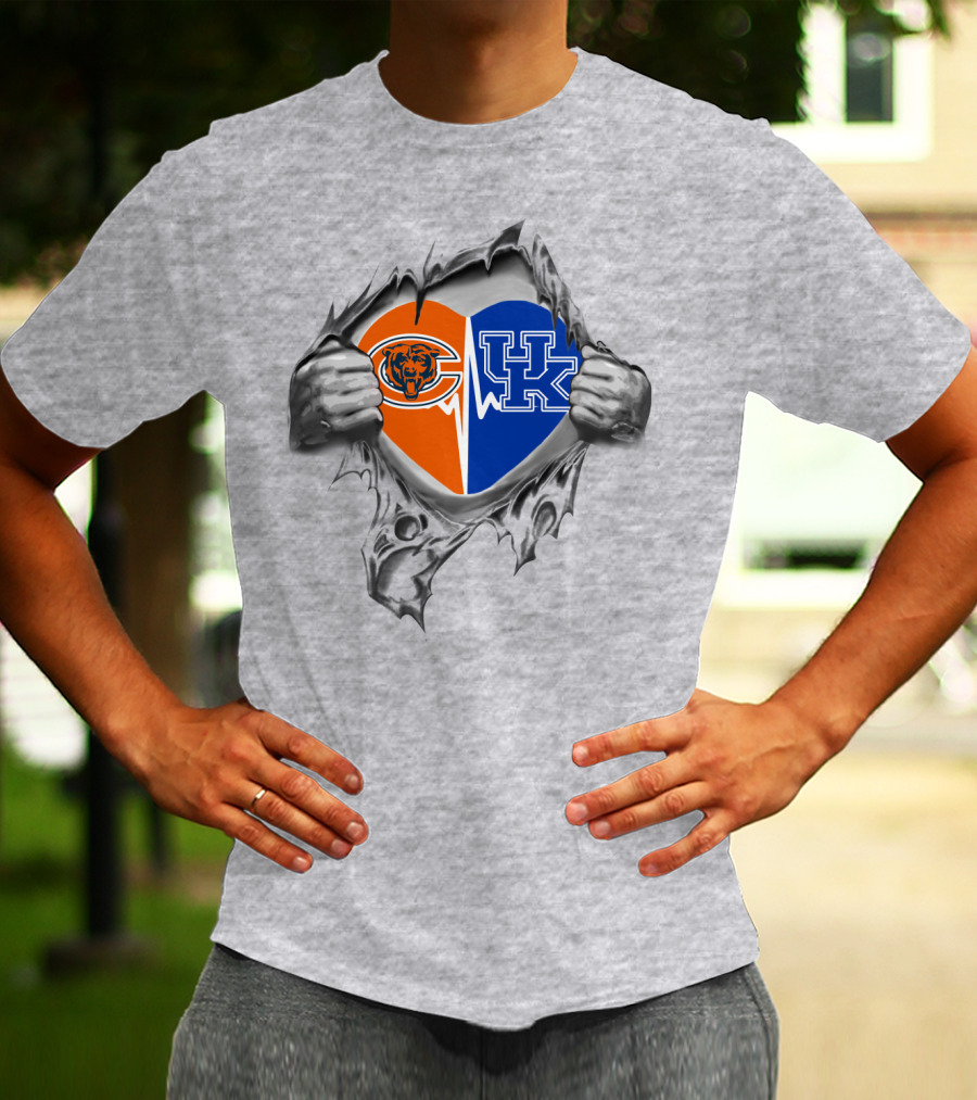 Bears Kentucky Crossover Heart Design With Chicago Bears And University Of Kentucky T-Shirt