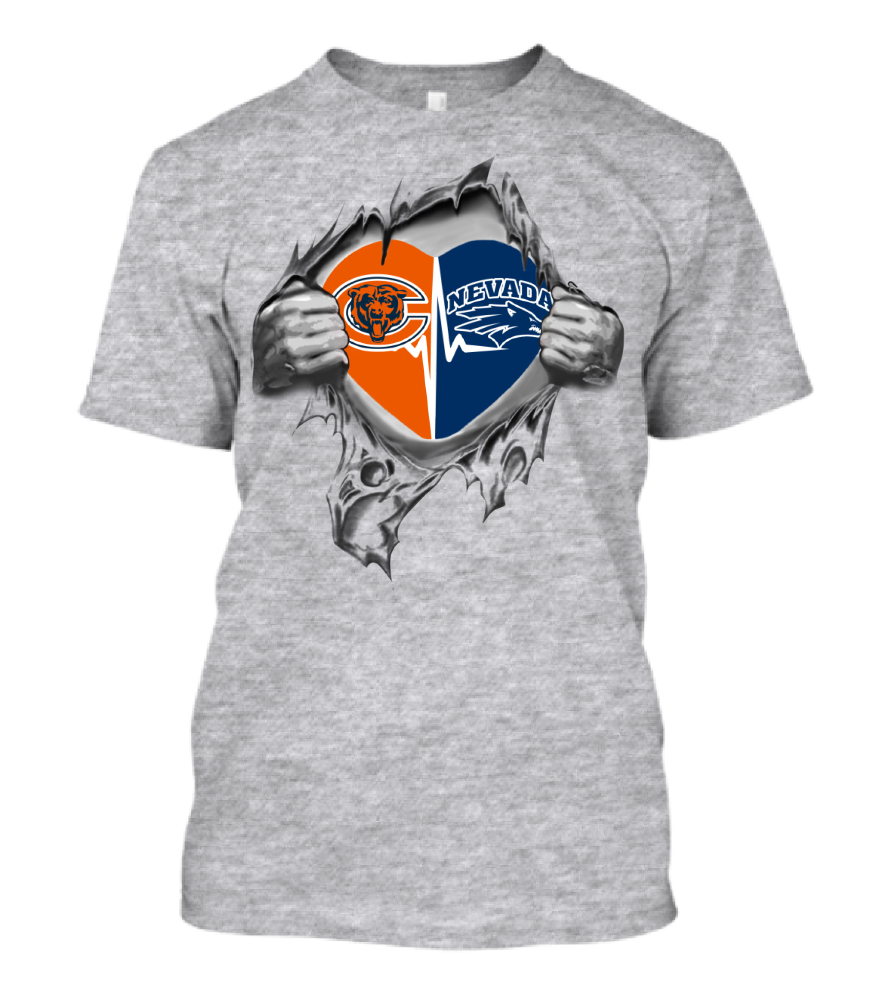 Bears Nevada Heart With Dual Team Loyalty And Claw T-Shirt