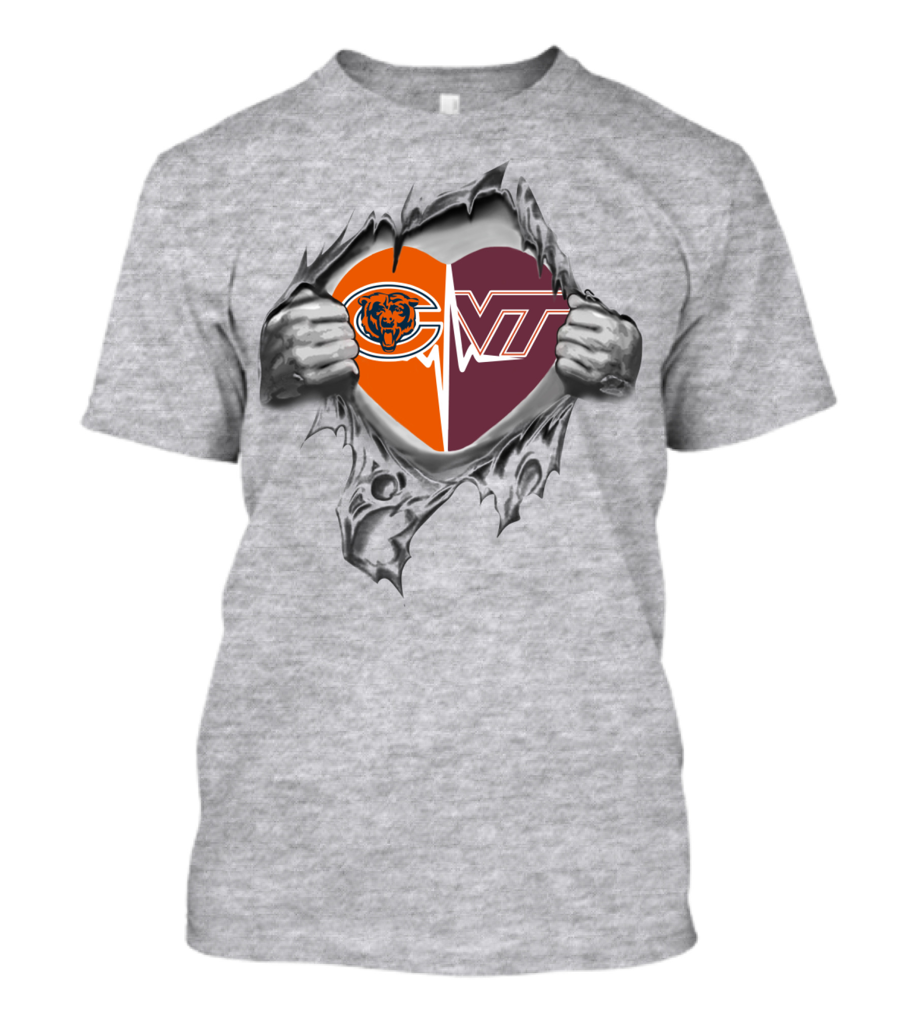 Chicago Bears Virginia Tech Hokies Heart Logo Fusion T-Shirt