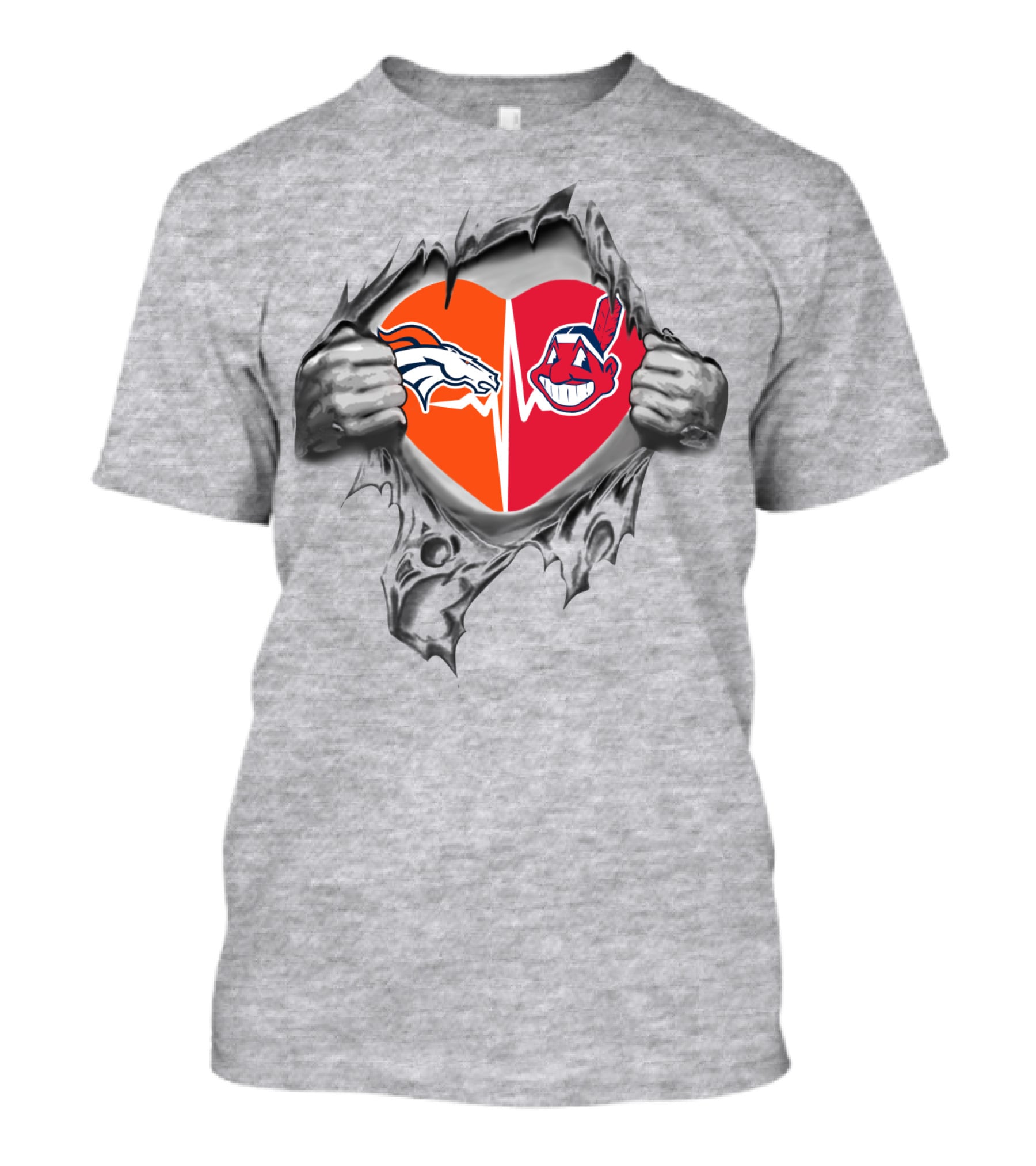Broncos Indians Heart With Split Logo Elements T-Shirt