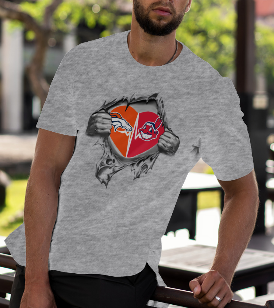 Broncos Indians Heart With Split Logo Elements T-Shirt