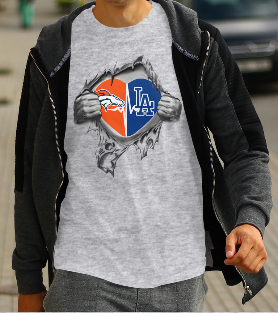 Broncos Dodgers Heart Torn Open T-Shirt