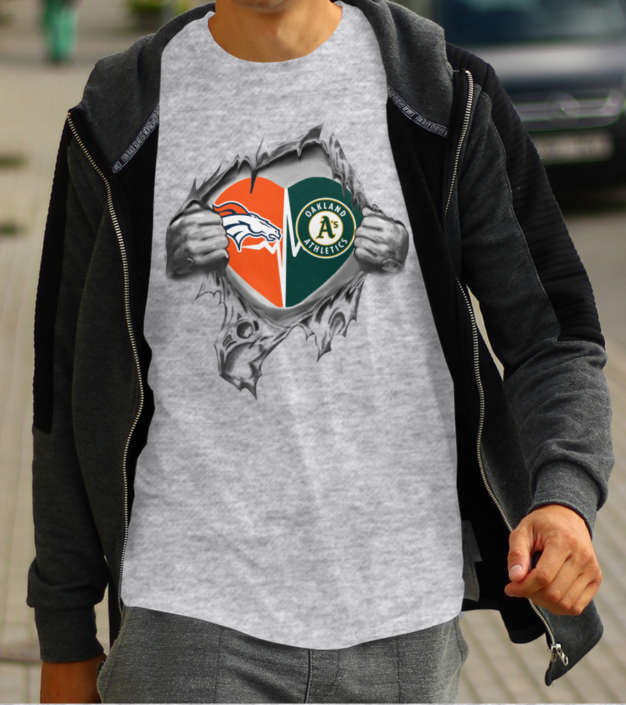 Denver Broncos Oakland Athletics Heart T-Shirt