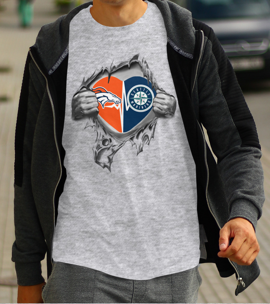 Broncos Seattle Mariners Heart Logo Tear T-Shirt