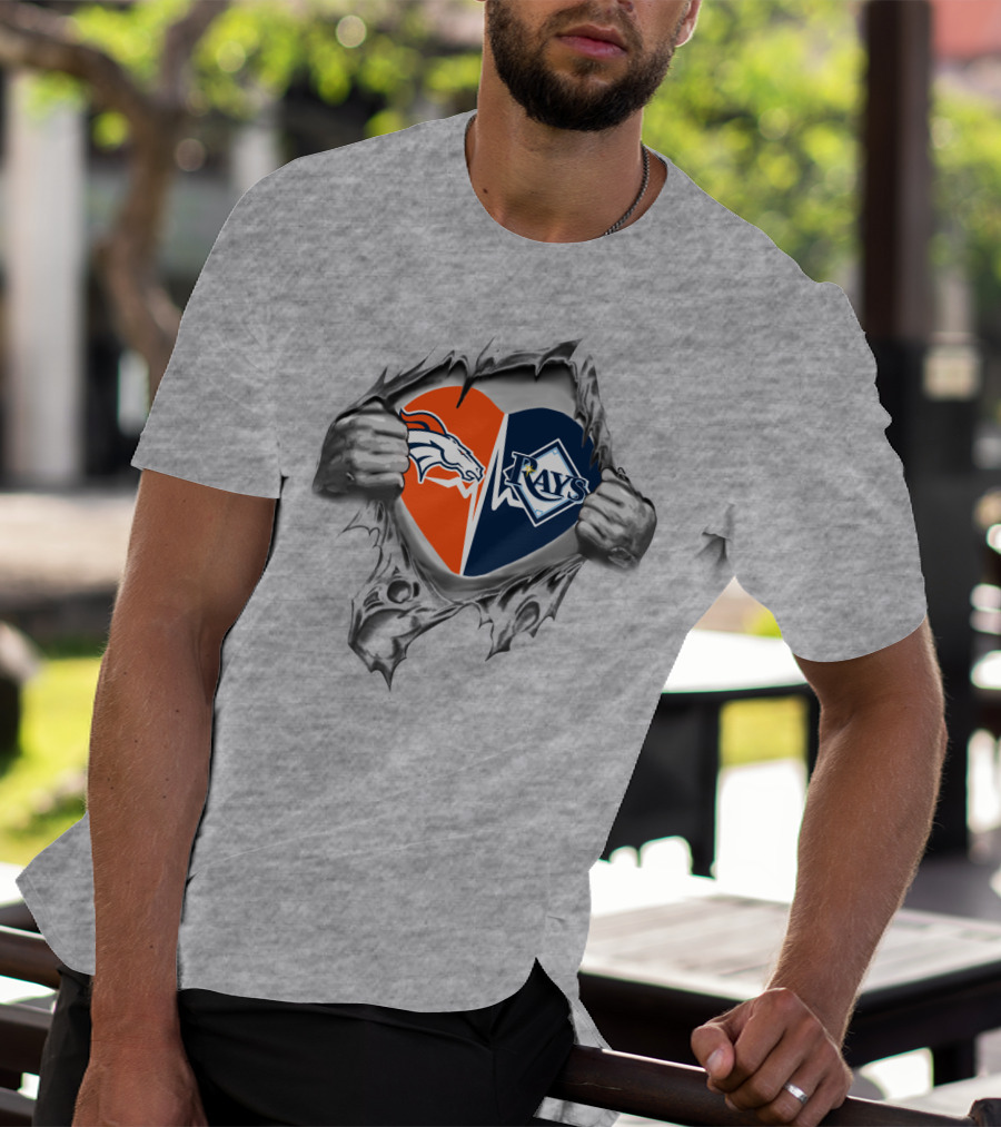 Broncos Rays Heart Design Dual Loyalty Fan T-Shirt