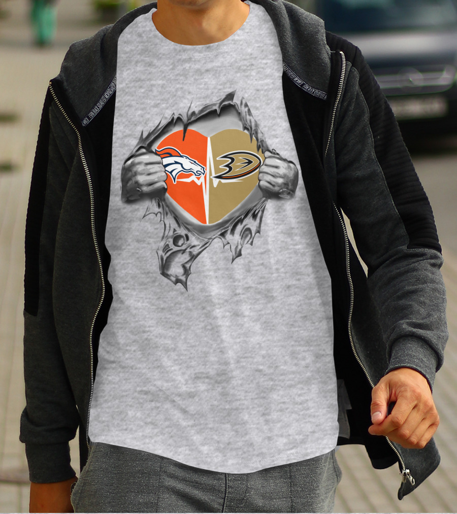 Broncos Anaheim Ducks Heart Logos Together T-Shirt