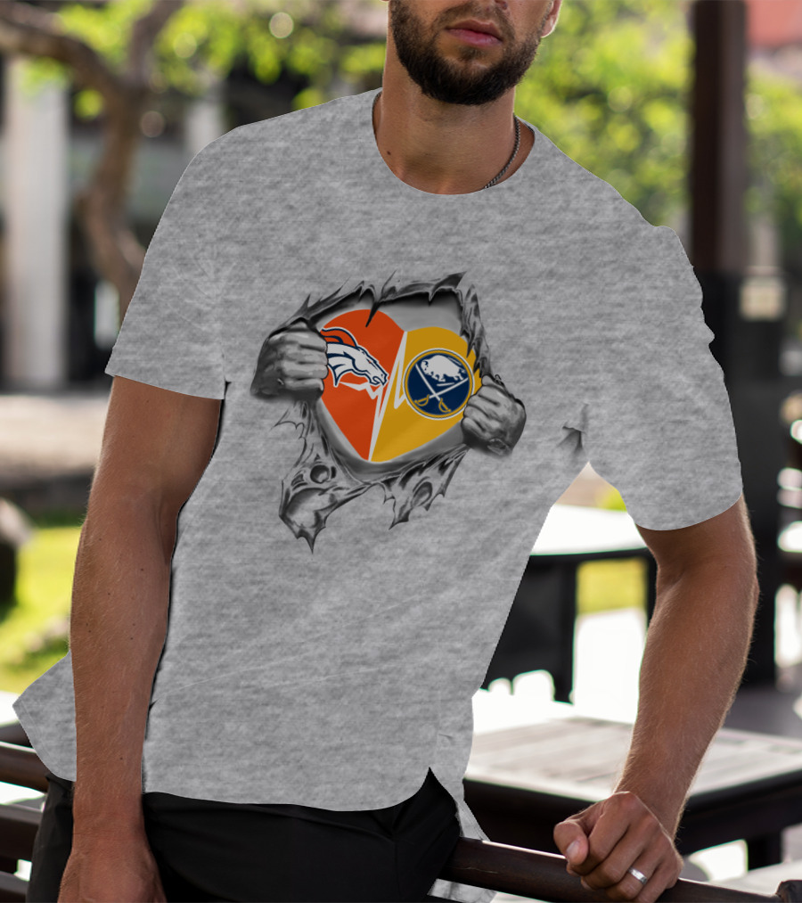 Broncos Sabres Heart Design Featuring Team T-Shirt