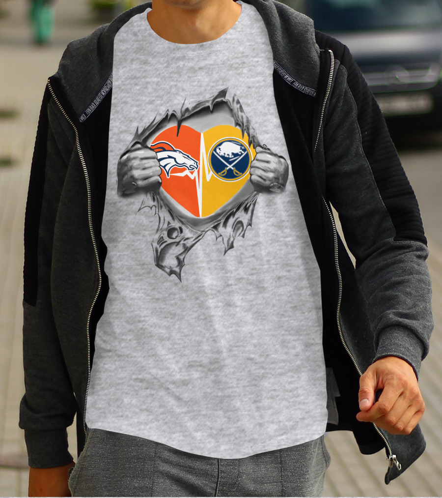 Broncos Sabres Heart Design Featuring Team T-Shirt