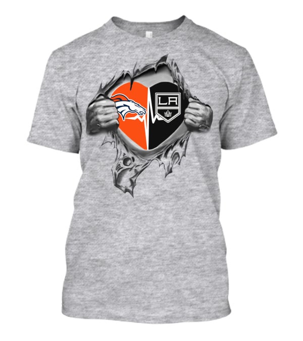 Broncos La Kings Heart Ripped Surface Peeking Through Logos T-Shirt