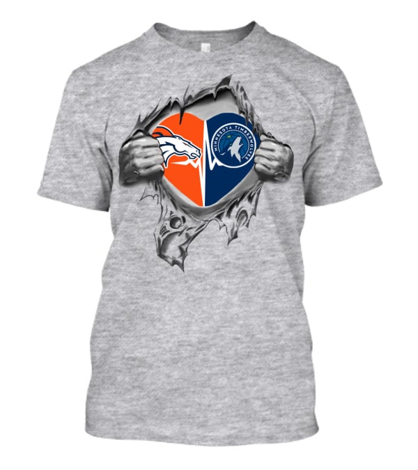 Broncos Minnesota Timberwolves Split Heart Emblem Fusion Rip T-Shirt