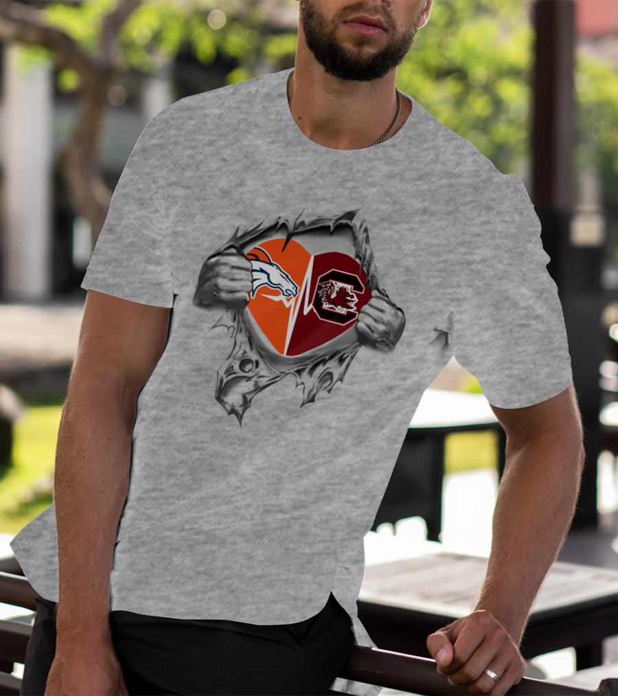 Broncos Gamecocks Heart Rip Logo Blend T-Shirt