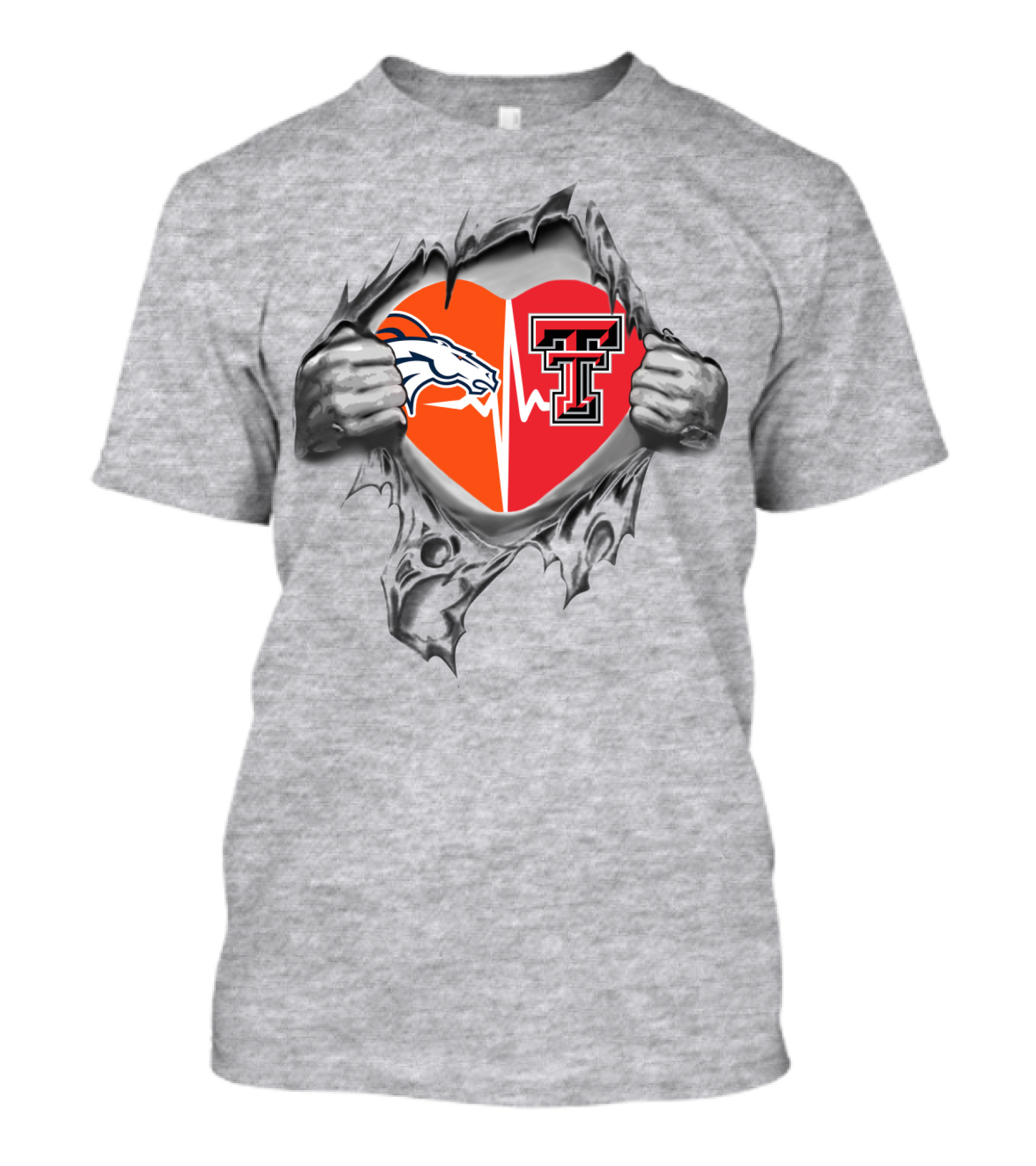 Broncos Texas Tech Heartbeat Logo Fusion T-Shirt