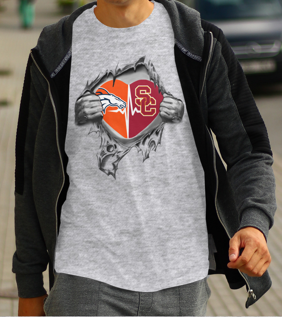 Broncos Trojans Heart With Denver And USC T-Shirt