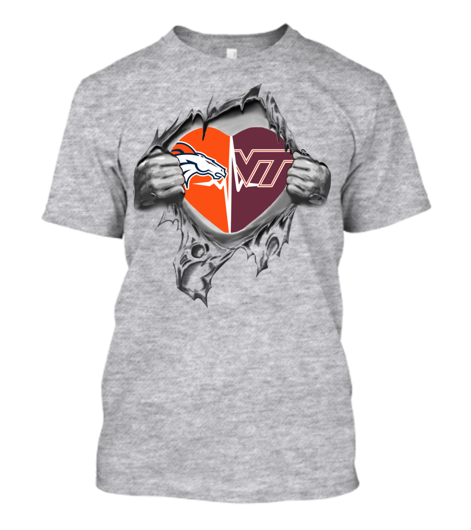 Broncos Virginia Tech Heart Logo Dual Pride T-Shirt