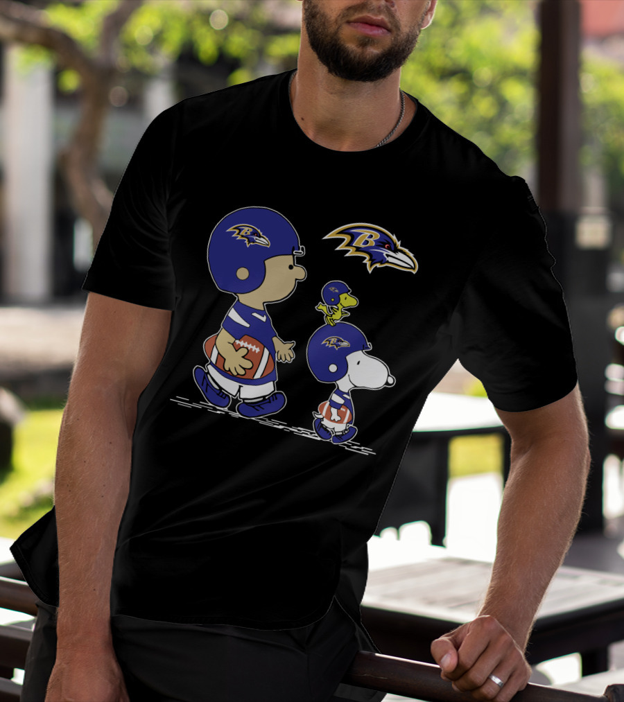 Baltimore Ravens Peanuts Snoopy Woodstock Football Team T-Shirt
