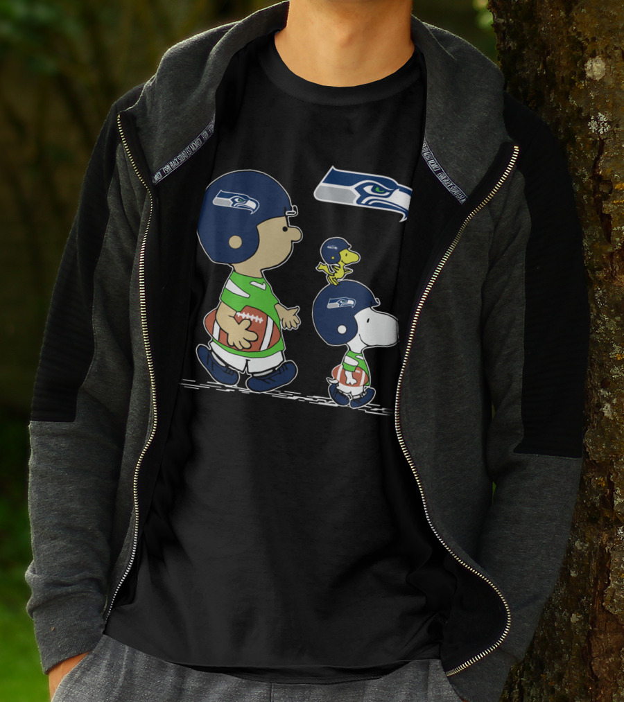 Peanuts Characters Seahawks Football Helmets T-Shirt