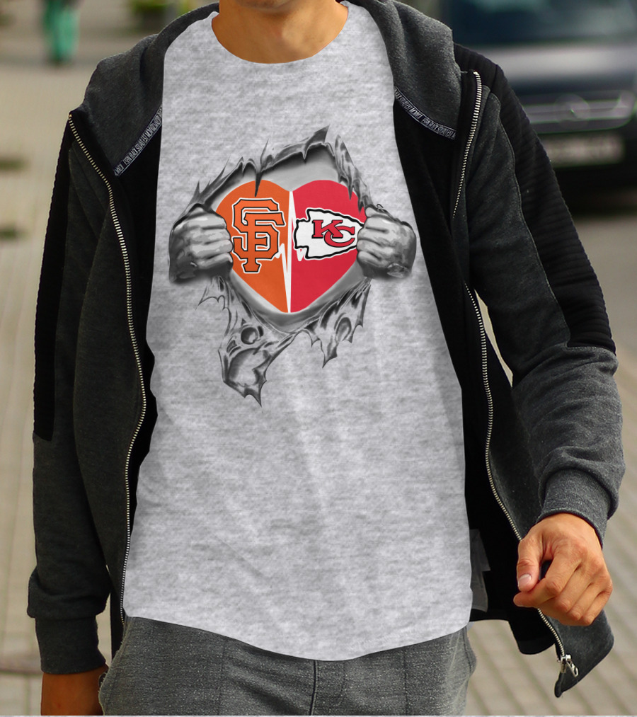 Chiefs Giants Heart Logos Sports Passion T-Shirt