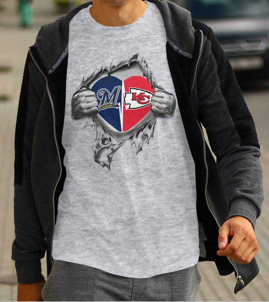 Chiefs Brewers Heart M KC Logo Pullover Rip T-Shirt